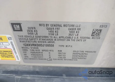 2013 GMC Acadia Slt-1 from USA, damaged, VIN 1GKKVRKD8DJ199558